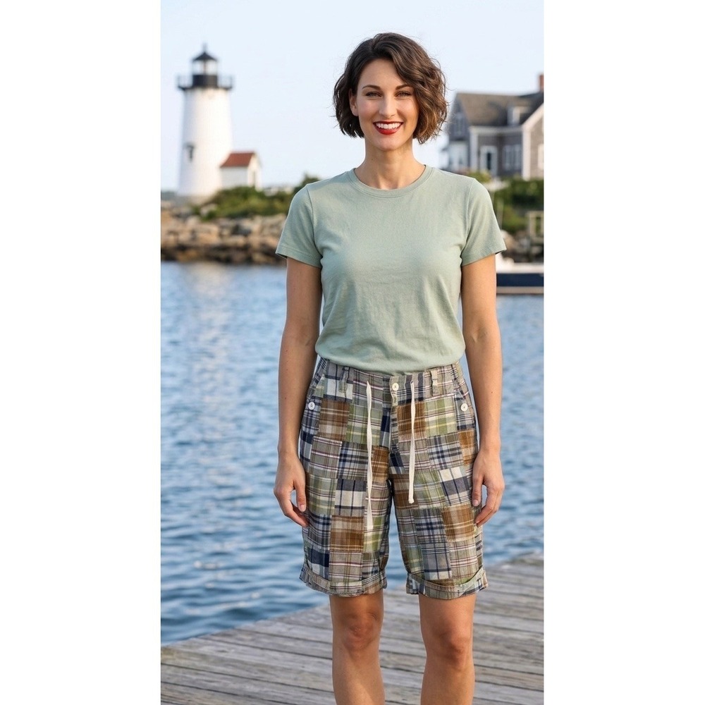 Madras Plaid Women's 8P Shorts Patchwork Quilted Multi Color Earth Tone Cotton